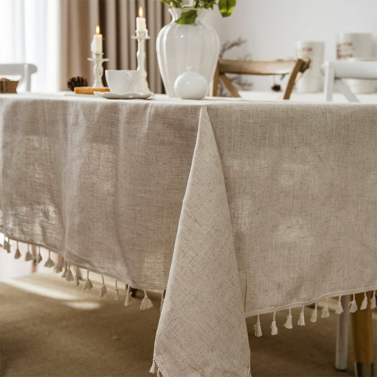 HBlife Burlap Rectangle Tablecloth with Tassel, Cotton Linen Rustic Tablecloths for Rectangle Tables, Farmhouse Table Cloths for Kitchen Dinning Party