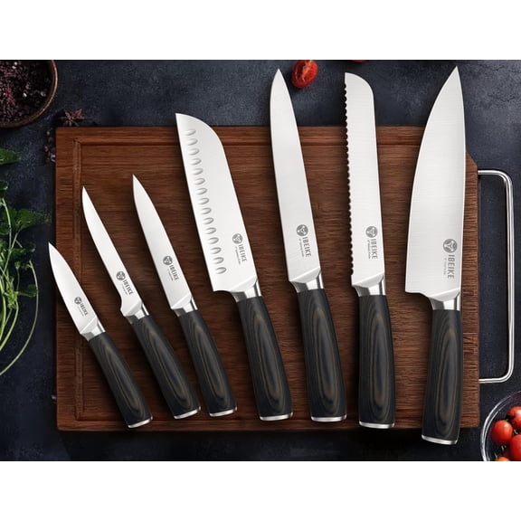 Professional 7-Piece Chef Knife Set High Carbon Stainless Steel Japanese Style Full Tang Ergonomic Pakkawood Handle Kitchen Knives without Block