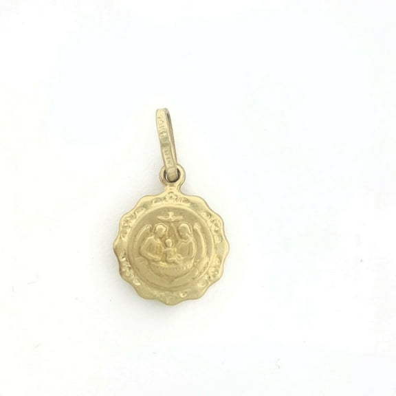 14k yellow gold round hollow baptism bautizo pendant charm jewelry 0.47" 1.1g