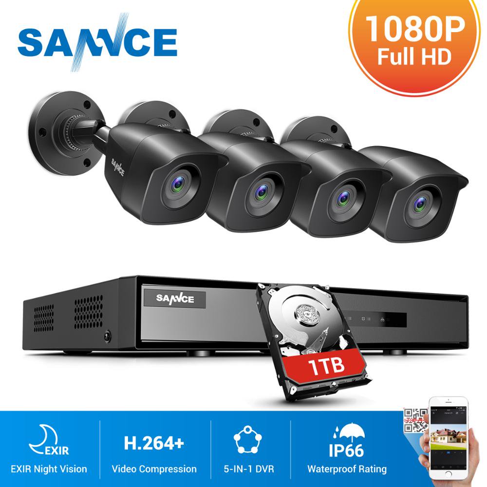 SANNCE 4CH DVR CCTV System 4PCS 2MP IP66 Waterproof Outdoor Security