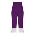 thumbnail image 4 of CHWGFWL Capri Yoga Pants for Women Women's Solid Color Casual Lace Patchwork Leggings Womens Capri Women’S Capris (Purple,L), 4 of 5