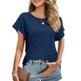 thumbnail image 3 of JuneFish Women Trendy Summer Casual Short Sleeve Basic Textured Solid Color Round Neck T Shirts Blouse, 3 of 8