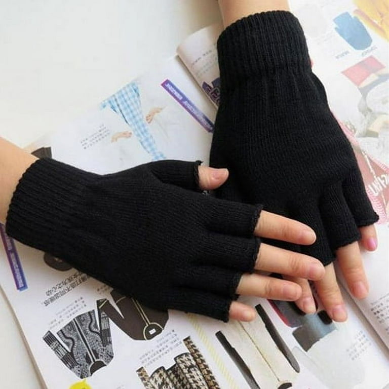 1pair Men's Knitted Warm Fingerless Gloves, Thickened & Fleece Lined  Student Writing Gloves, Warm And Comfortable Products For Autumn And Winter