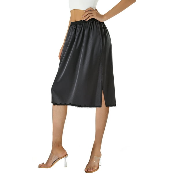 Tregren Women Half Slip for Under Dresses Elastic Waist Lace Trim Satin Half Slips Underskirt