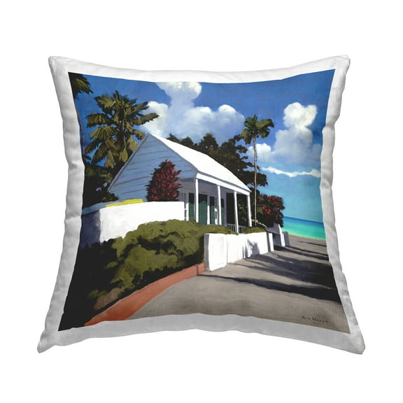 Stupell Industries Tropical Waterfront House Square Decorative Printed Throw Pillow, 18 x 18