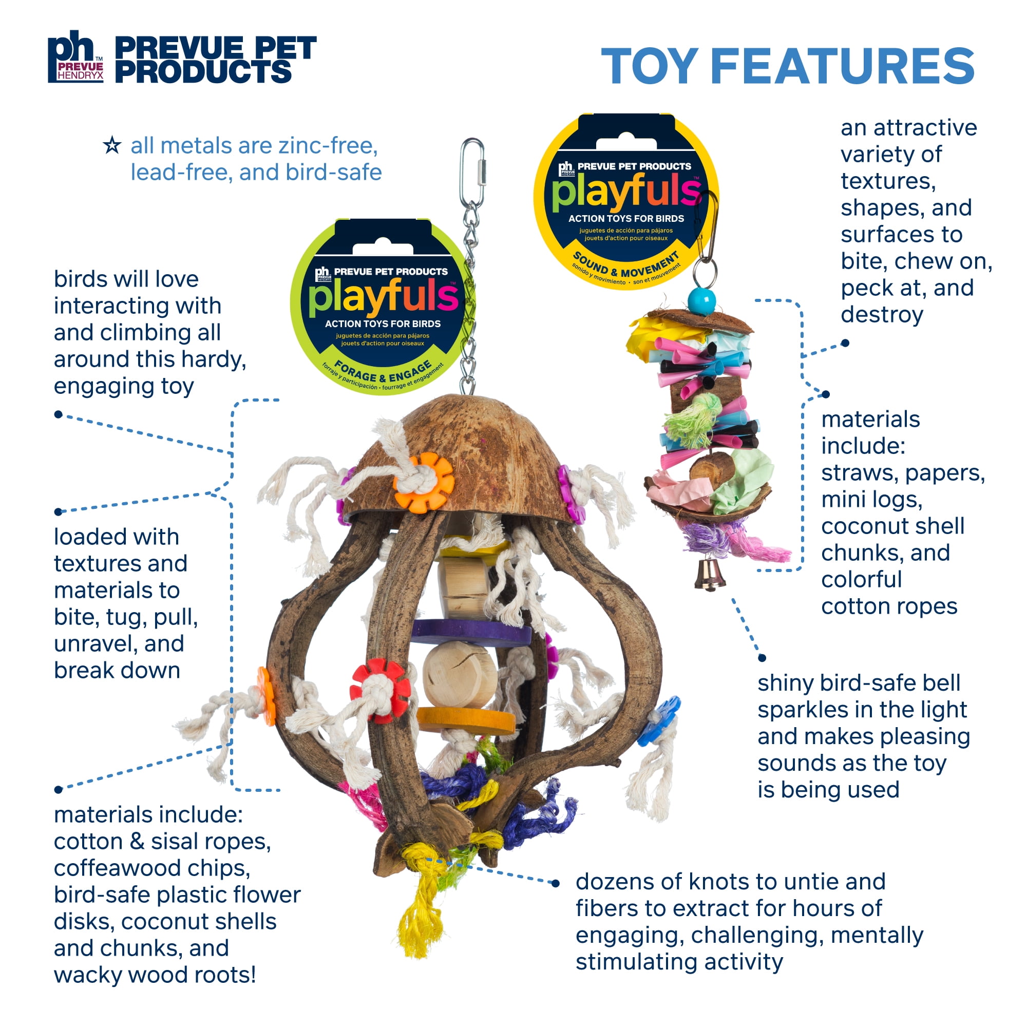 Prevue Pet Products Big Birds and Parrots 4 Piece Toy Bundle, Multicolor Wood and Mixed Materials