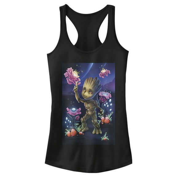 Junior's Marvel Guardians Of The Galaxy Groot Plants  Racerback Tank Top Black Small