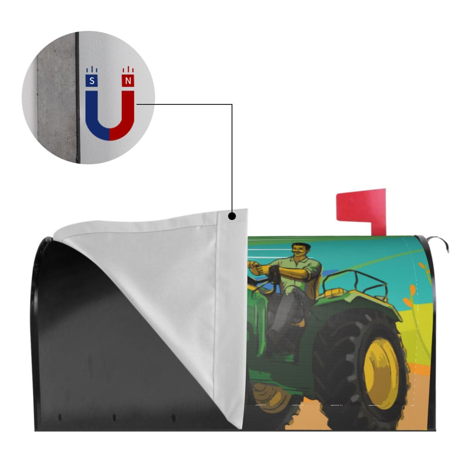 Xecao farmer working with tractor at field for Mailbox Cover with Magnetic Strips, Waterproof and Sunscreen, Adds a Decorative Touch to Your Garden Yard-21x18 in