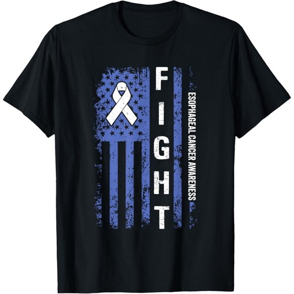 Crewneck Unisex Tee - Esophageal Cancer Awareness American Flag Esophageal Cancer T-Shirt