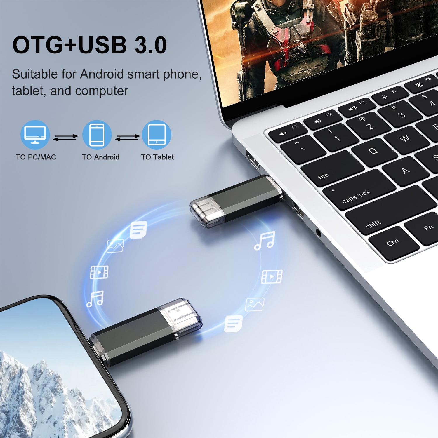 TOPESEL 2 Pack USB C Flash Drive 32GB 2 in 1 USB 3.0 & USB Type C Thumb Drive Black