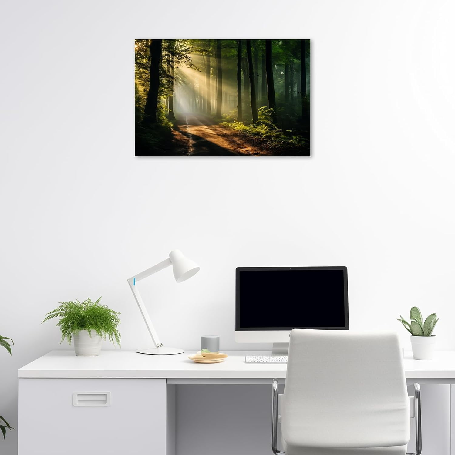 ZHONGYUTONG Green Forest Canvas Wall Art Sunshine Through Forest Road Picture Prints Morning Sunrise Paintings Nature Landscape Wall Decor Framed (12.00" x 18.00")