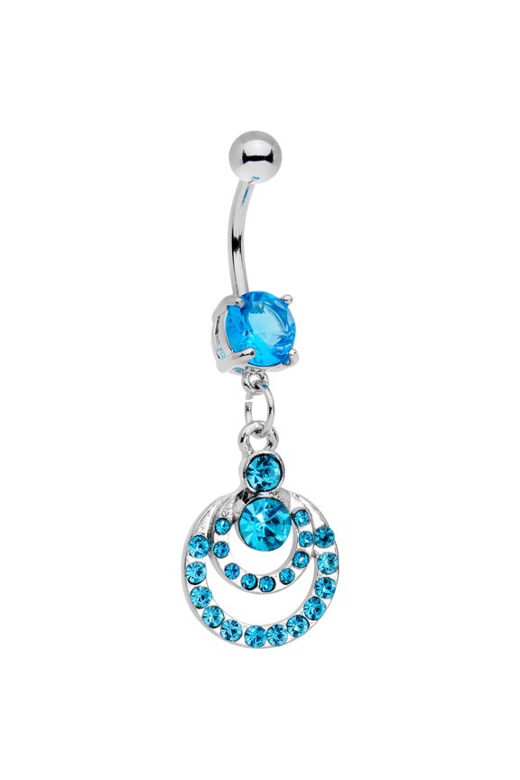 Steel Brilliant Blue Accent Double Crescent Dangle Belly Button Ring