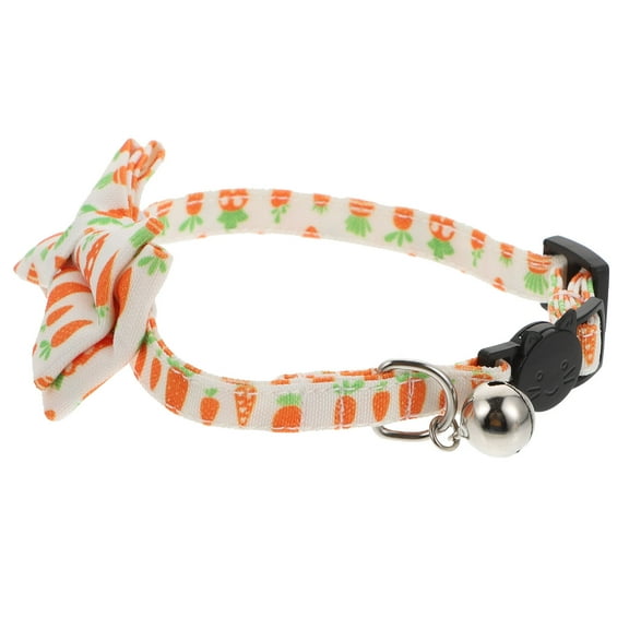 STRANDCHIC Personalized White Cat Collar with Bell and Bowknot Choker Adjustable Cloth Pet Neck Decoration for Cats and Small Animals