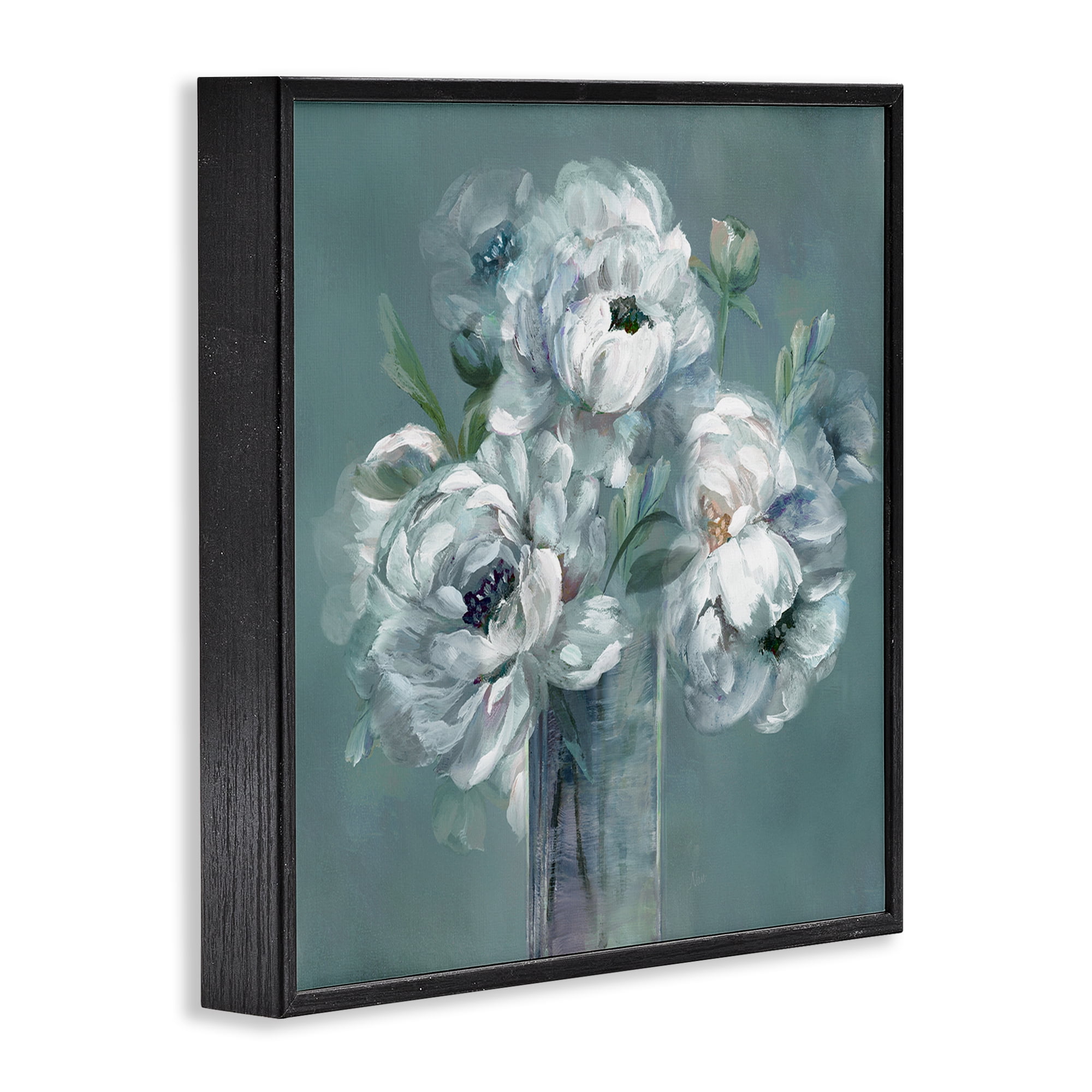 Stupell Industries White Peony Impression in Vase Black Framed Giclee Art, design by Nan