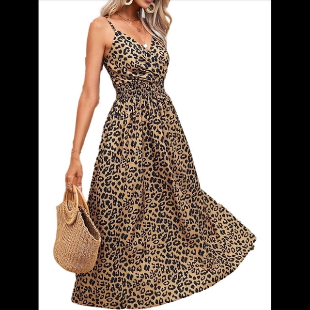 Vestido Bohemio Midi de Verano para Mujer, Informal, Floral, con Tirantes Finos, con Cordones, Fluido, para Playa Amarillo XL