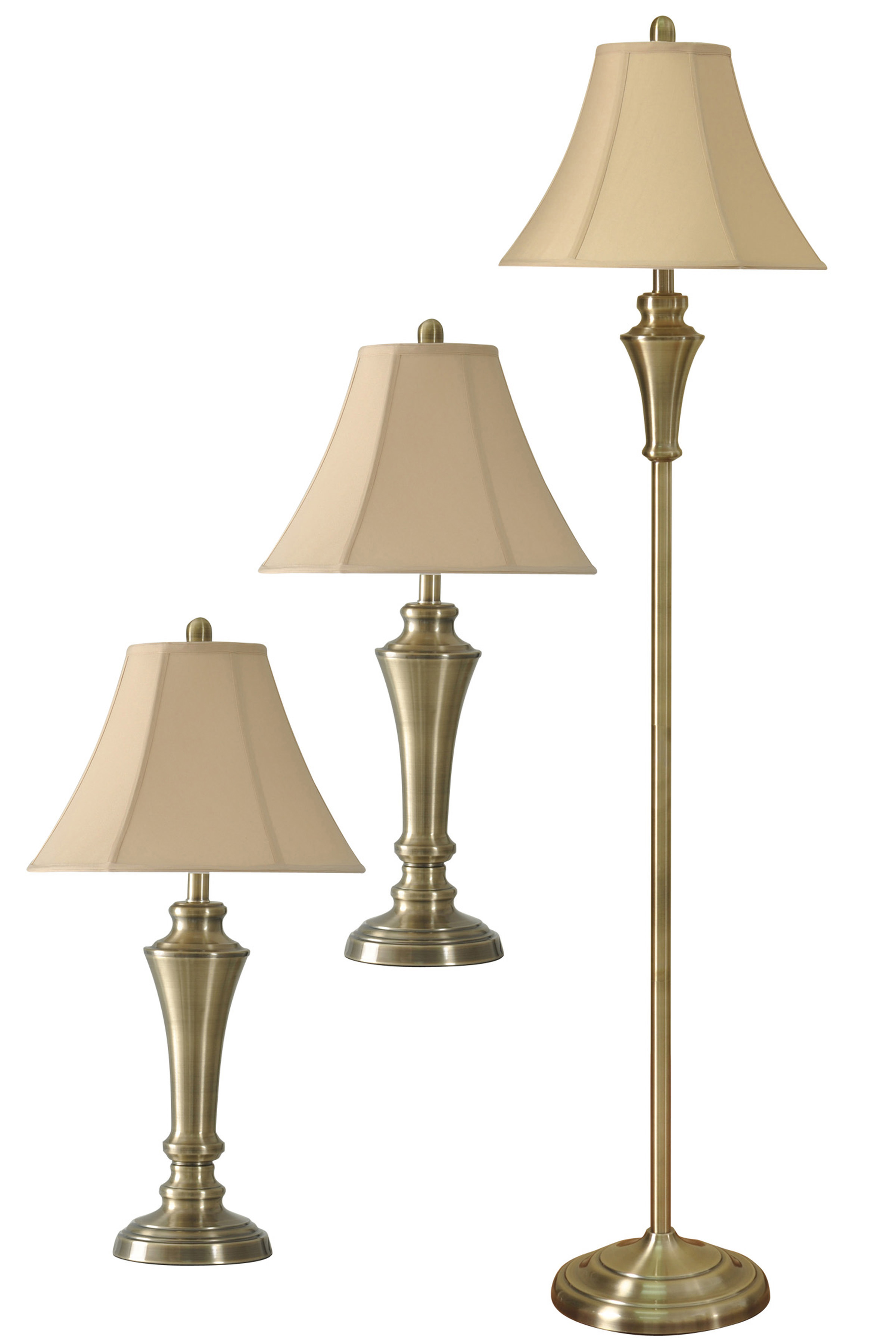 Floor Lamp/Table Lamp - Antique Brass Finish - Geneva Taupe Softback