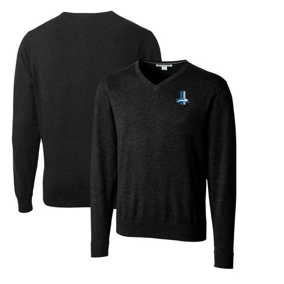 Men's Cutter & Buck Black Detroit Lions Throwback Logo Lakemont Tri-Blend Big & Tall V-Neck Pullover Sweater