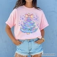 thumbnail image 6 of Light Blue Christmas Tree Bow T-Shirt, Coquette Colorful Holiday Tee, 6 of 8