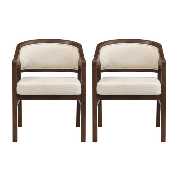 Wooden Frame Dining Chair with Upholstered Back, Walnut Frame, Set of 2