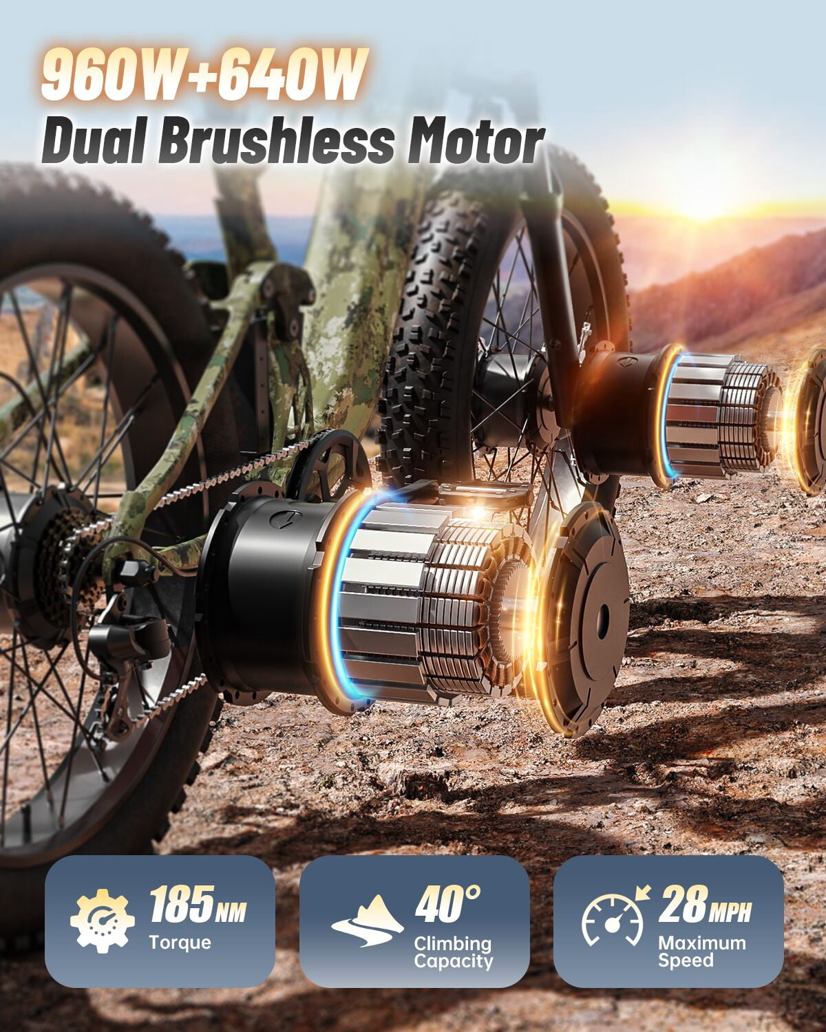 PUCKIPUPPY Electric Bikes for Adults Dual Motor E Bike 28 mph 1600W Peak 80Miles Range 26" Fat Tire Ebike 48V 20AH Battery E-Bike Full Suspension E-Mountain Bikes 8 Speed, Comply with UL2849 by SGS