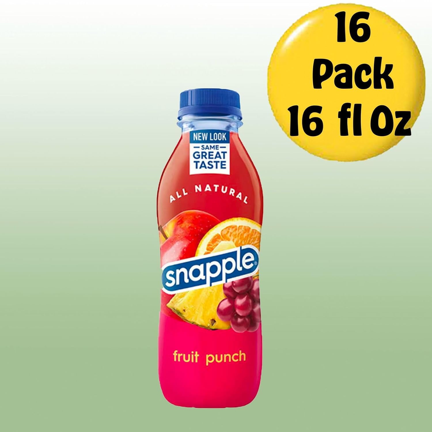 Snapple Fruit Punch All Natural Fruit Juice Drink, 16 fl oz Plastic Bottles, Made with Real Fruit Flavor, 16-Pack