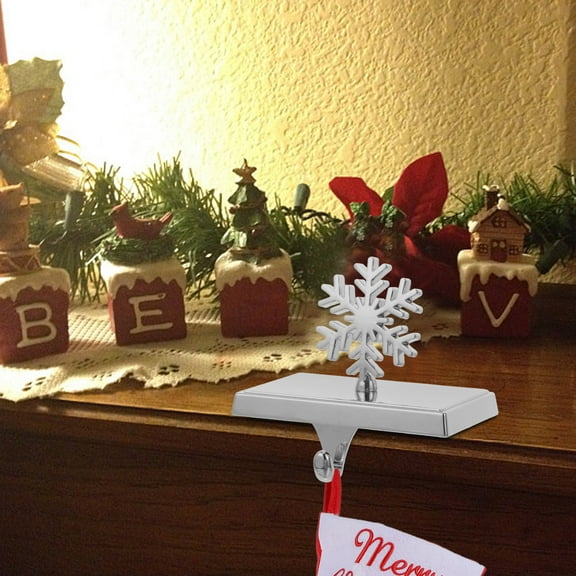 EXHUMKY Snowflake Stocking Holder for Christmas Decor, Zinc Alloy Fireplace or Mantle Decoration, Holiday Home