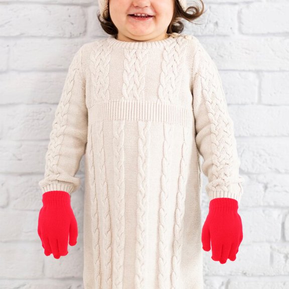 CRILSTYLEO Red Warm Knit Full Finger Gloves for Winter Cycling, Outdoor Activities, and Cold Weather