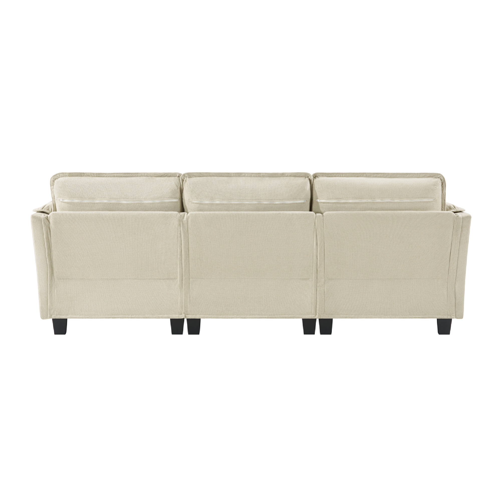 L-Shaped Sectional Sofa with Detachable Storage Armrest Cushion, 93-Inch Cotton-Linen Brushed Fabric 3-Seater Couch for Living Room, Beige