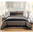 thumbnail image 1 of GrandLinen 3-Piece Fine Printed Oversize (115" X 95") Quilt Set Reversible Bedspread Coverlet King Size Bed Cover (Black, Brown, Taupe, Beige Lattice), 1 of 3
