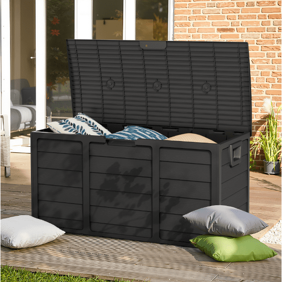FW 75 Gallon Resin Deck Box Outdoor Storage Box for Furniture, Garden Tools, Black