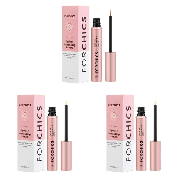 ForChics Nourishing Eyelash Growth Mascara 3-Pack, Volumizing & Lengthening Hormone-Free Black Formula for Sensitive Eyes, Enhances Lash Thickness & Health, 3ml Each
