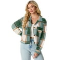 thumbnail image 2 of JWD Women's Cropping Jacket Casual Button Shacket Plaid Long Sleeve Blouses Top with Pocket Green Orange Pane L, 2 of 5