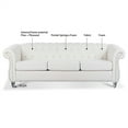 thumbnail image 6 of 3 Seater Sofa Couch, 84" Rolled Arm Three Seater Sofa Button Tufted Couch with Channel Tufted Seat Back, Upholstered Sofa Chesterfield Polyester Faux Settee for Living Room, White, 6 of 7