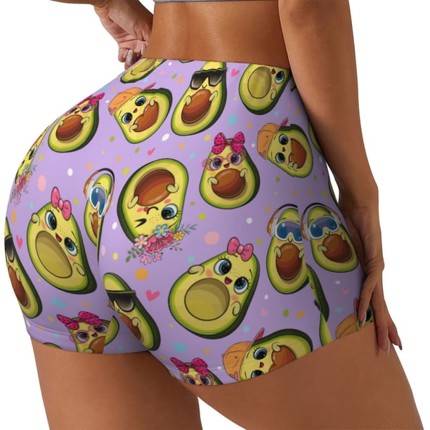 Balery Cartoon Avocados Pantalones cortos de entrenamiento estampados para mujer, sin costuras, ajustados, para gimnasio, yoga, correr, deportes, ejercicio activo, fitness.-XX-Large