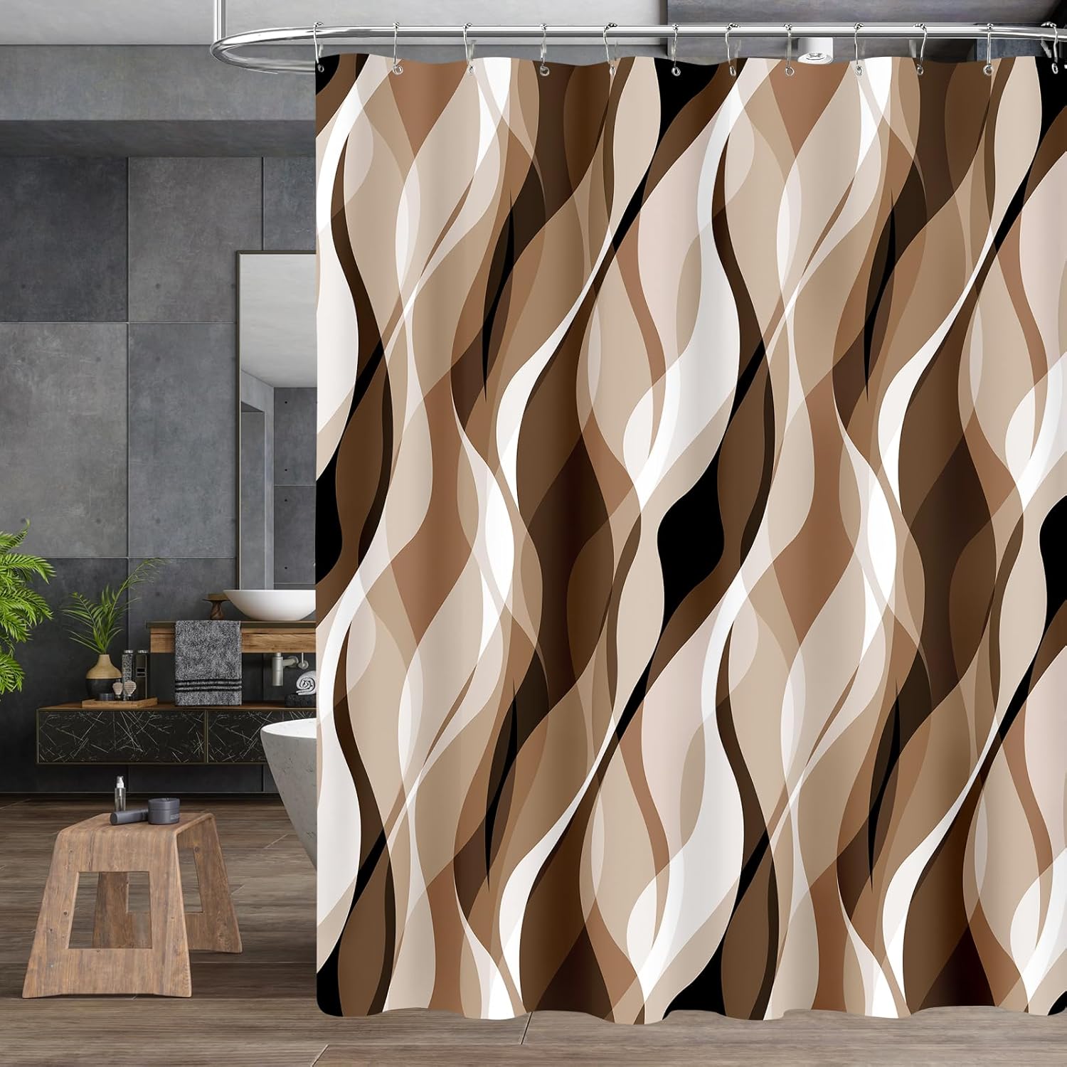 4PCS Navy Blue Bathroom Sets with Shower Curtain and Rugs, Abstract Striped Shower Curtain Sets with Rugs, Modern Luxury Bathroom Curtains Shower Set Accessories