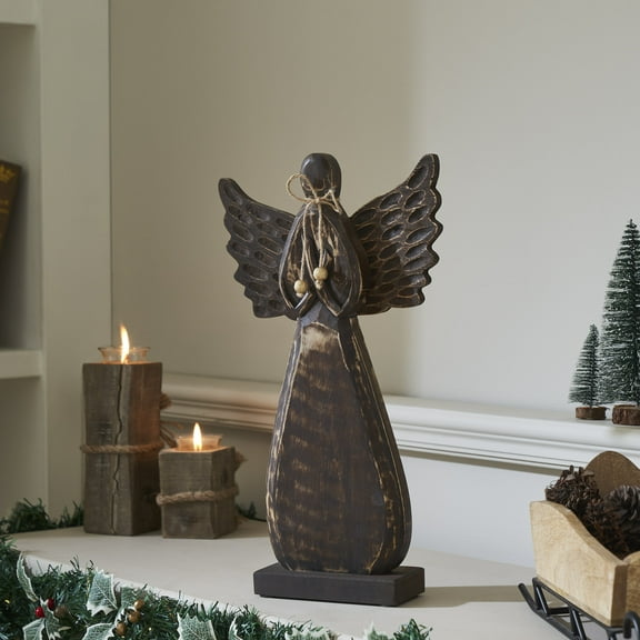 VHC Brands Blessings Dark Wooden Angel 17x9.5x2.5