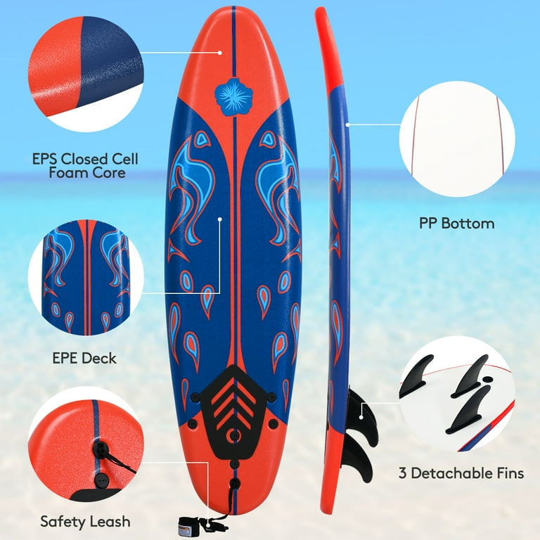 Topbuy 6' Foam Surfboard for Adults and Kids, Hard Bottom