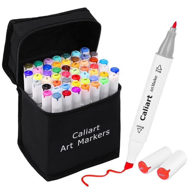 Marcadores de alcohol Caliart, 52 colores, finos y cincelados, punta doble