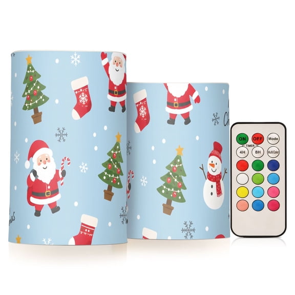 Santa Claus Flameless Candles Flickering with Remote and Timer Battery Operated LED Pillar Candle Set of 2