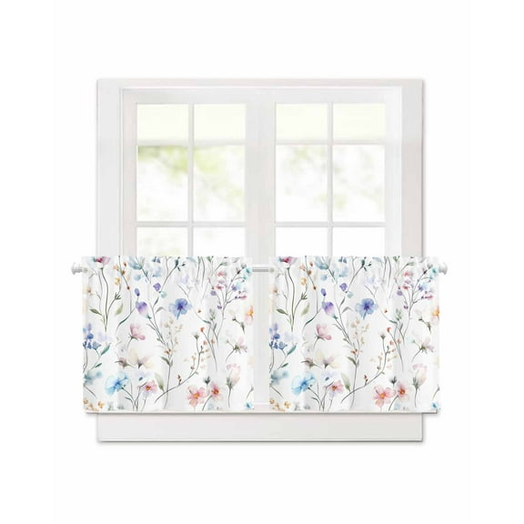 Spring Flower Short Blackout Curtains 30Inch Long Watercolor Floral Garden Rod Pocket Kitchen Curtains, 2 Panels Thermal Insulated Room Darkening Drapes for Bedroom, 30"W x 30"L