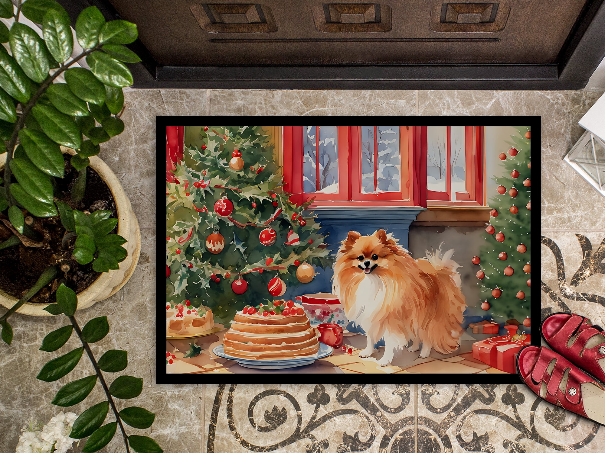 Carolines Treasures DAC3866MAT 18 x 27 in.  Pomeranian Christmas Cookies Doormat