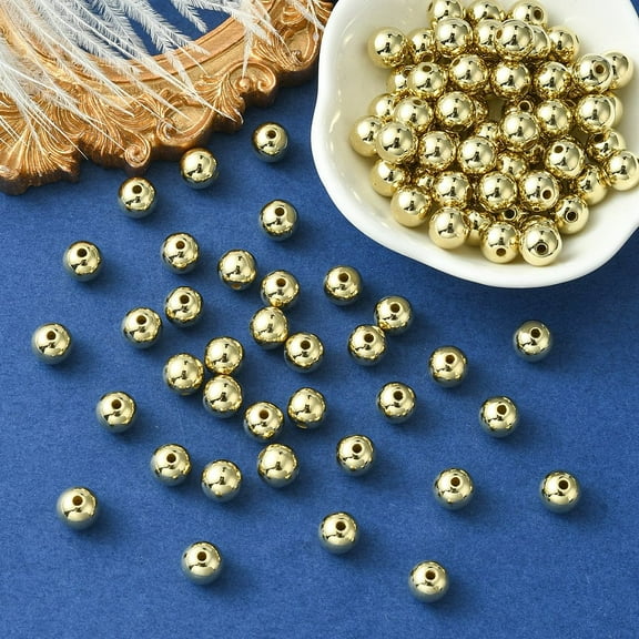 100pcs CCB Plastic Beads for Jewelry Making Round Golden 8x7mm Hole: 1.6mm