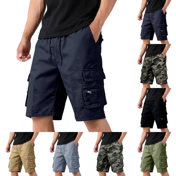 Cargo Shorts for Men Lightweigh Casual Summer Pants Bermuda Knee Length Hiking Work Short with Pockets 14# Navy XL