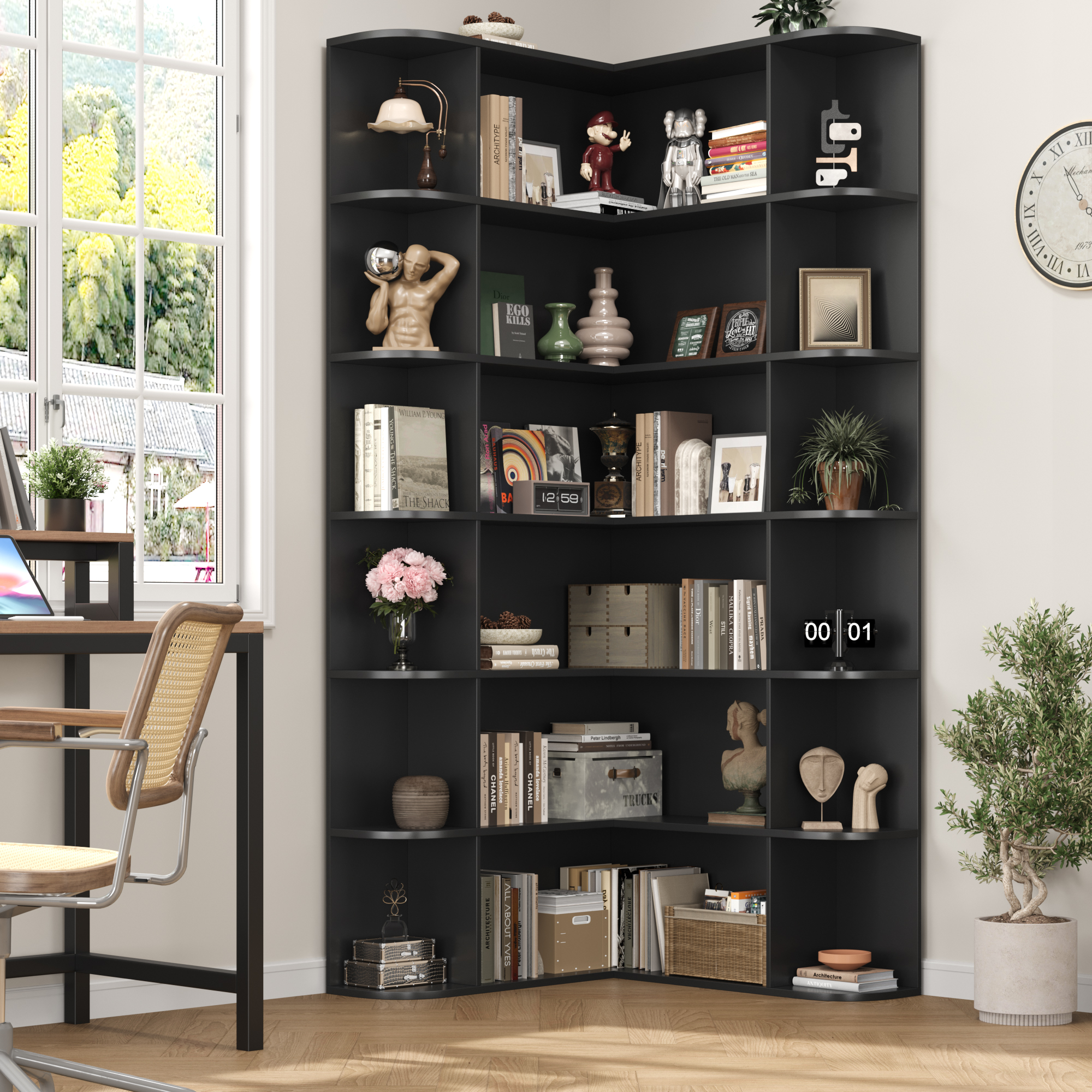 Homfa 6-Tier Corner Bookshelf, Black, 73.9 Inches photo 2