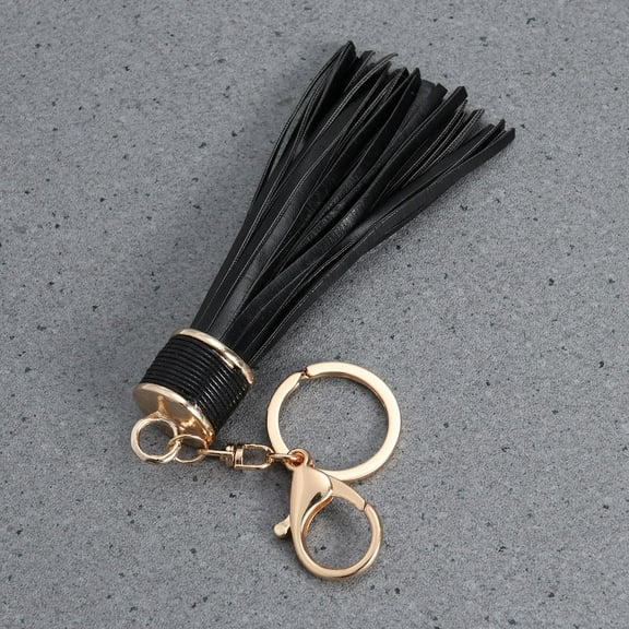 WORGEOUS PU Leather Tassel Key Chain for Women 1 Piece Black Bag Pendant Car Keychain