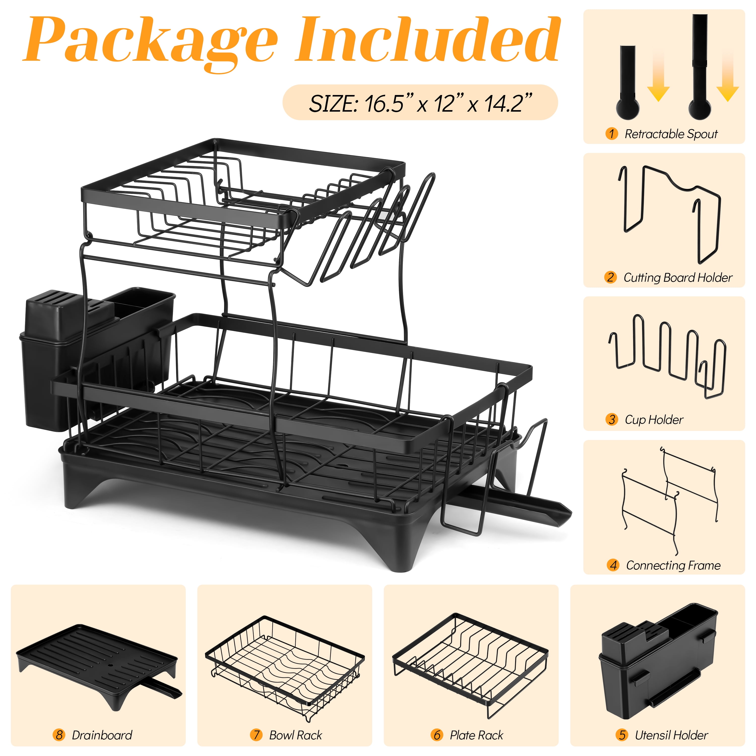 Vesteel 2-Tier Dish Drying Rack, Stainless Steel Dish Rack with Drainboard for Kitchen Counter, Rustproof Dish Drainer for Sink, Space Saving
