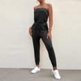 thumbnail image 2 of Women’s Summer Solid Tube Top Jumpsuit Strapless Bandeau Cold Shoulder Rompers Drawstring Elasitic Waist Long Playsuits, 2 of 4