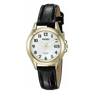 Seiko Women's Core Solar White Dial Black Leather Watch SUT254