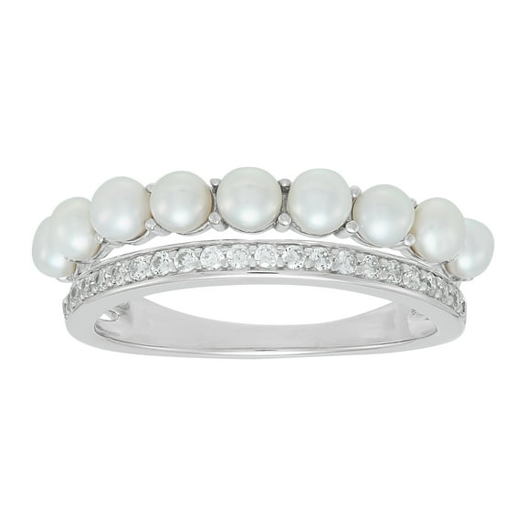 Brilliance Fine Jewelry Freshwater Pearl Band Ring in Sterling Silver