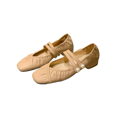 

Lacyhop Women s Flats Ankle Strap Dress Shoes Square Toe Mary Jane Wedding Fashion Pumps Anti-Slip Low Heel Ballet Flat Apricot 6.5